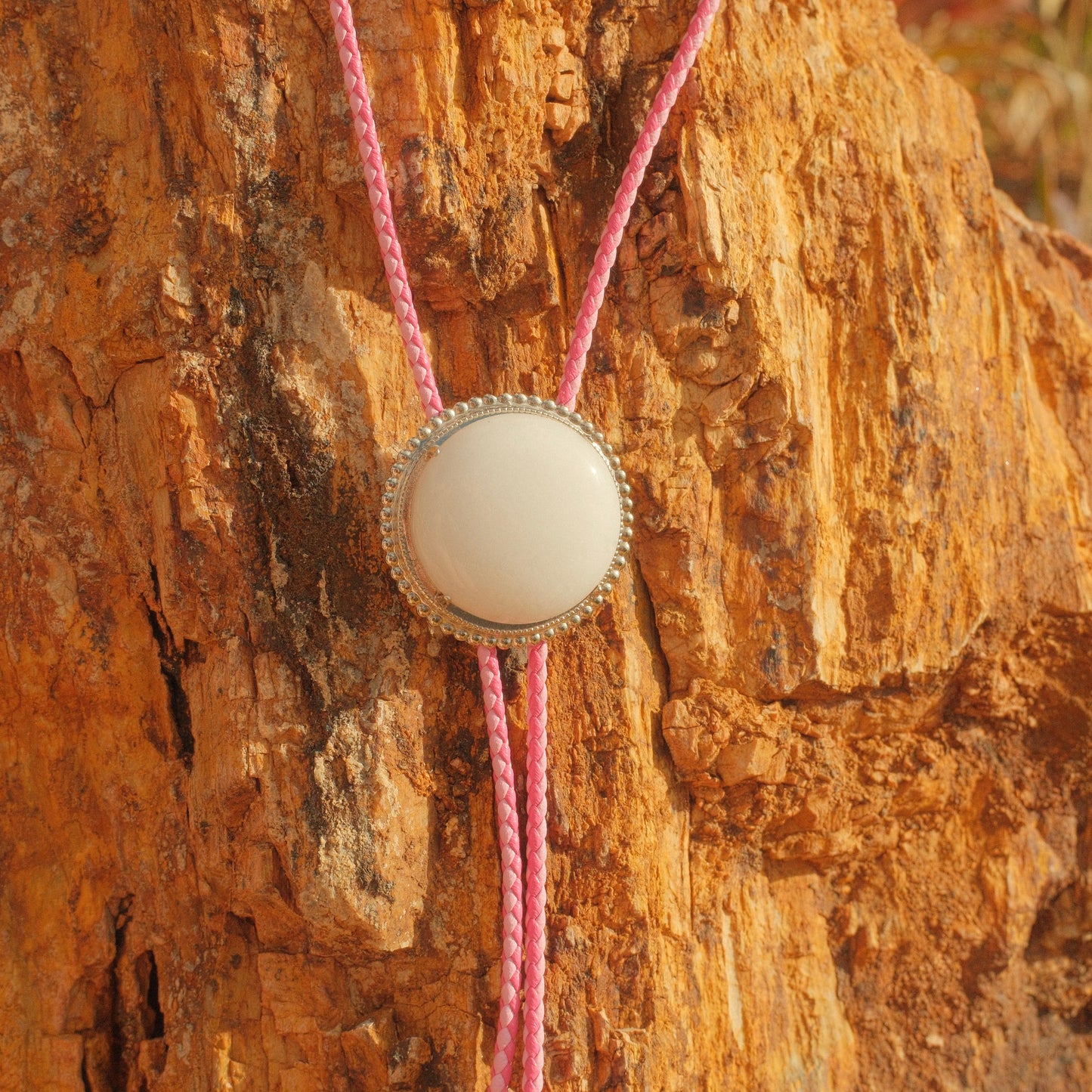 219 White Quartz Bolo Tie - “Cotton Heart”