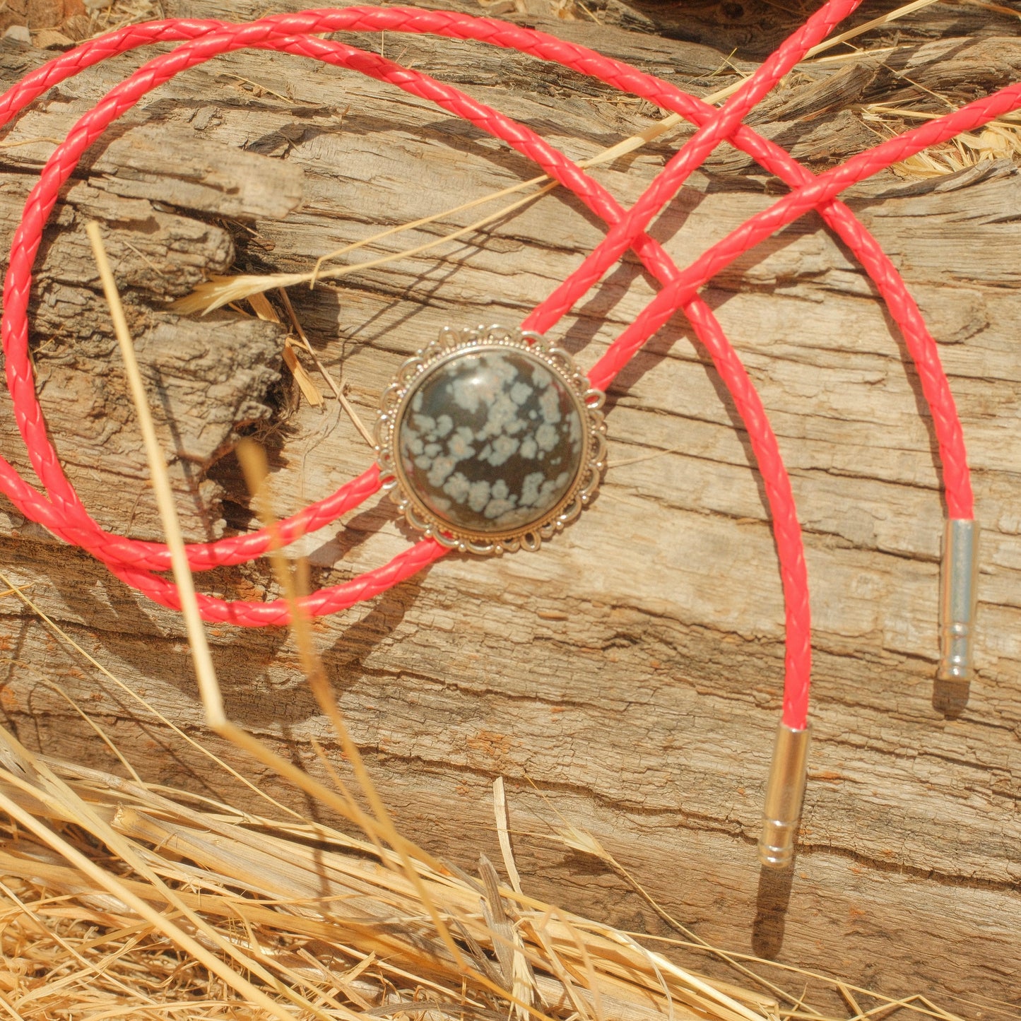 344 Snowflake Obsidian Bolo Tie - “Dust on the Dashboard”