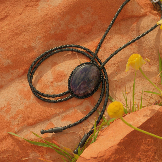 213 Purple Fluorite Bolo Tie - “Night Braid”
