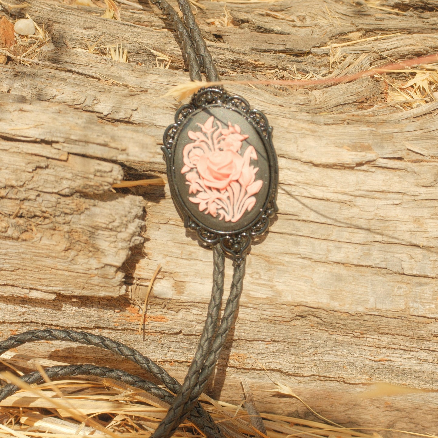 391 1940’s Rose Cameo Bolo Tie - “Velvet Thorns”