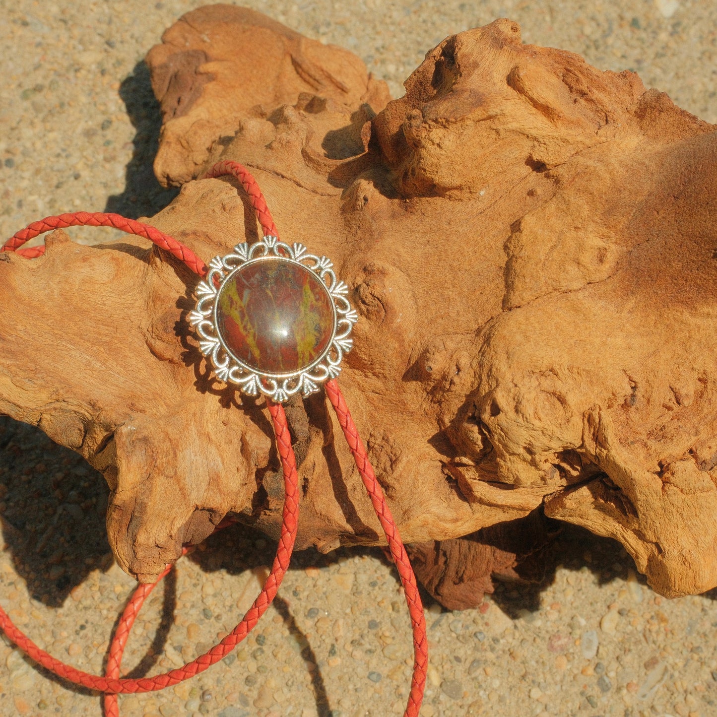 298 Dragons Blood Jasper Bolo Tie -“Rust & Roses”
