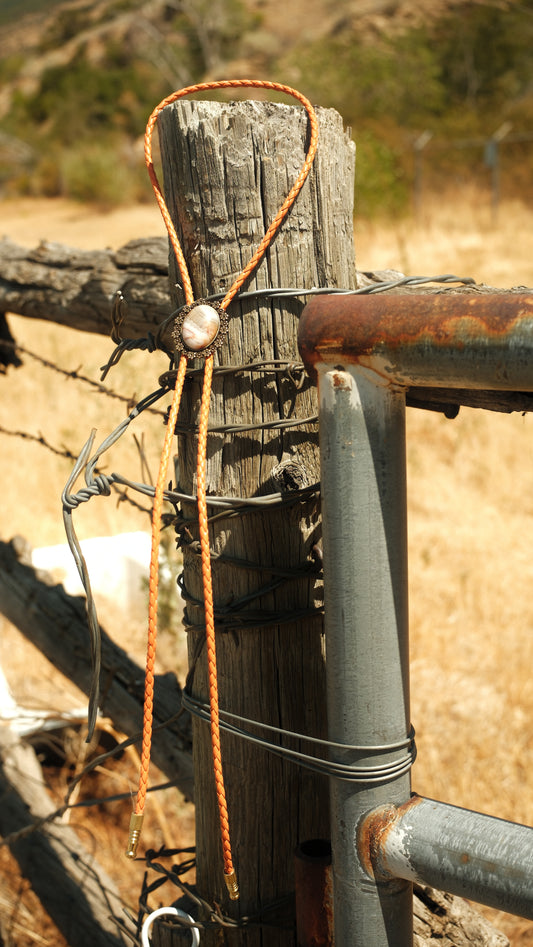21 Crazy Lace Agate Bolo Tie - “Cinder Bloom”