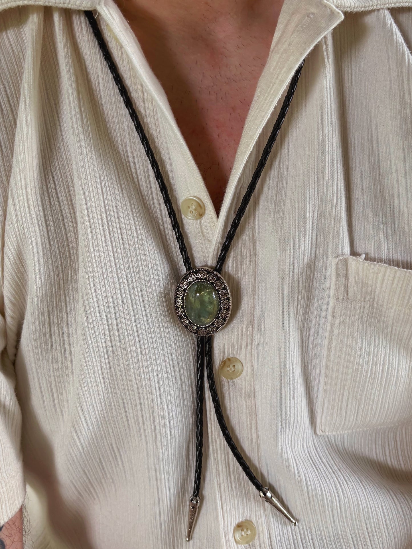 Green Fluorite Bolo Tie - “Tombstone Gentleman”