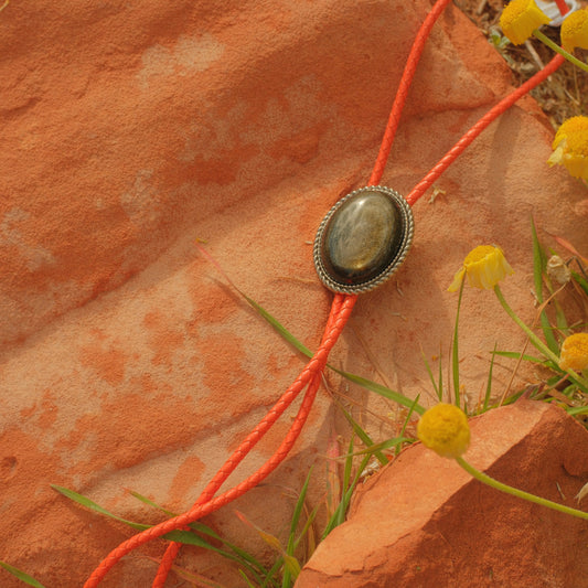 214 Golden Obsidian Bolo Tie - “Quiet Embers”