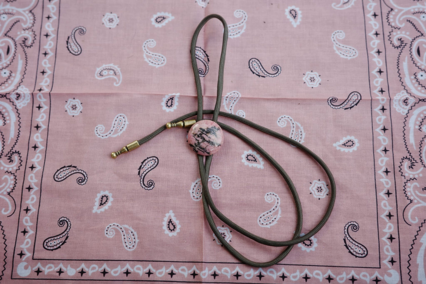 68 Matrix Rhodonite Bolo Tie - “Cinder Lace”