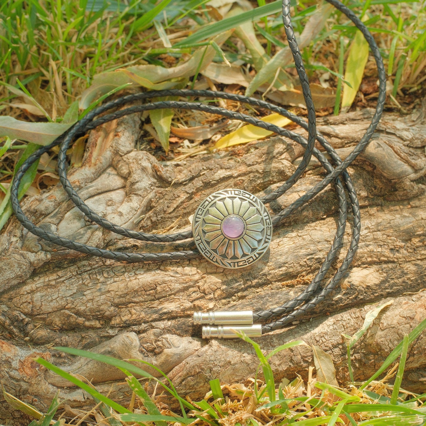 411 Purple Fluorite Bolo Tie - “Velvet Stones”