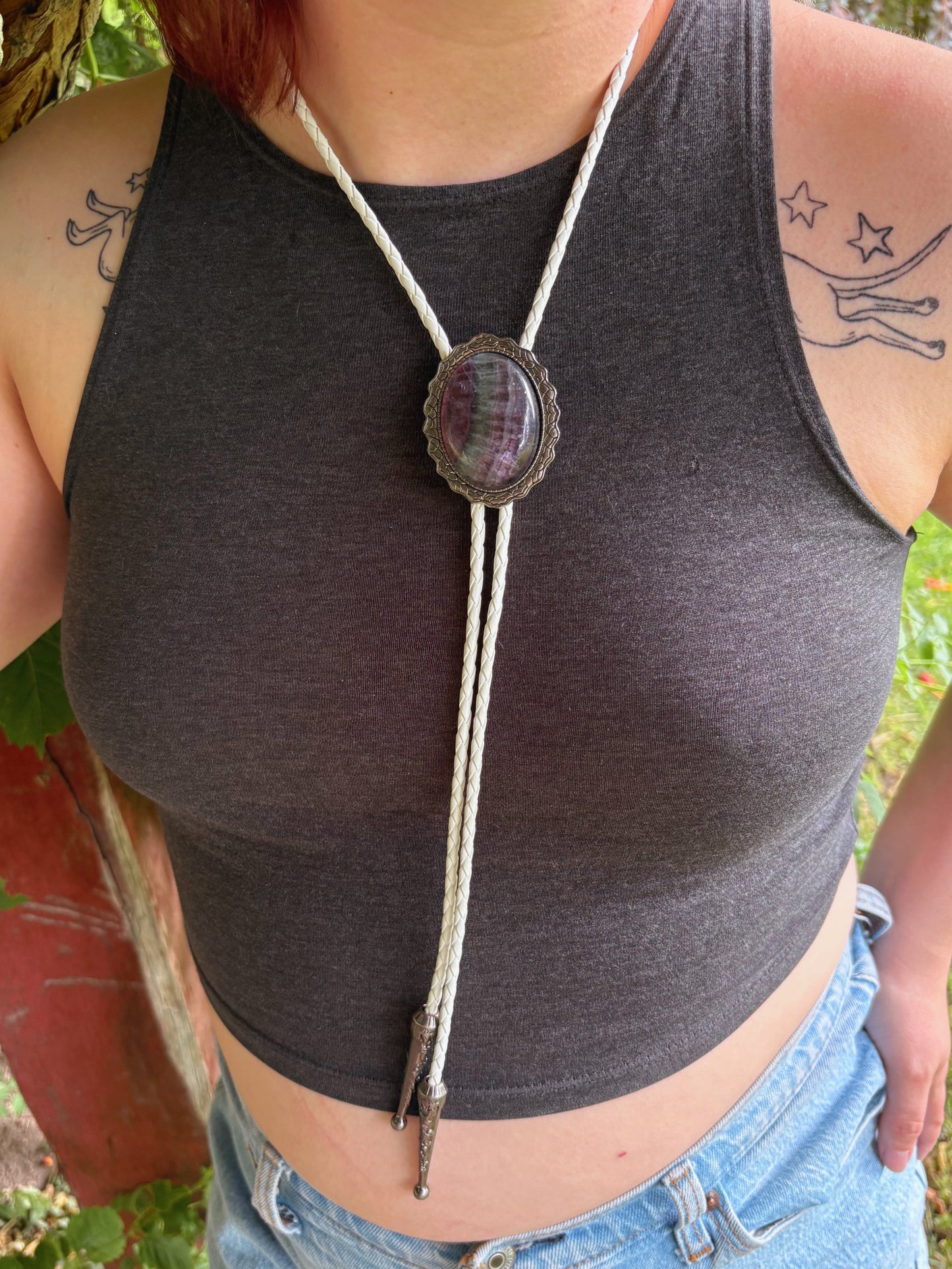 Rainbow Fluorite Bolo Tie - “Cactus Blooms”