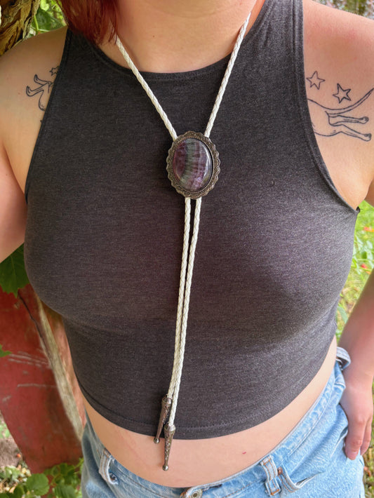 Rainbow Fluorite Bolo Tie - “Cactus Blooms”