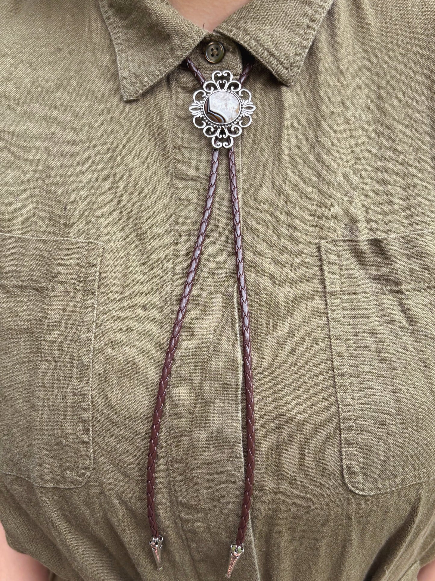 Black Banded Agate Bolo Tie - “The Watcher”