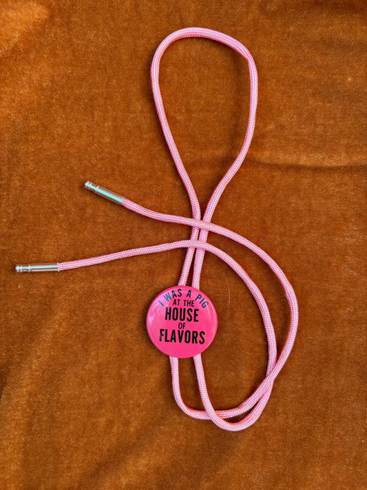 Vintage 1970s Pinback Button Bolo Tie - “House of Tender”