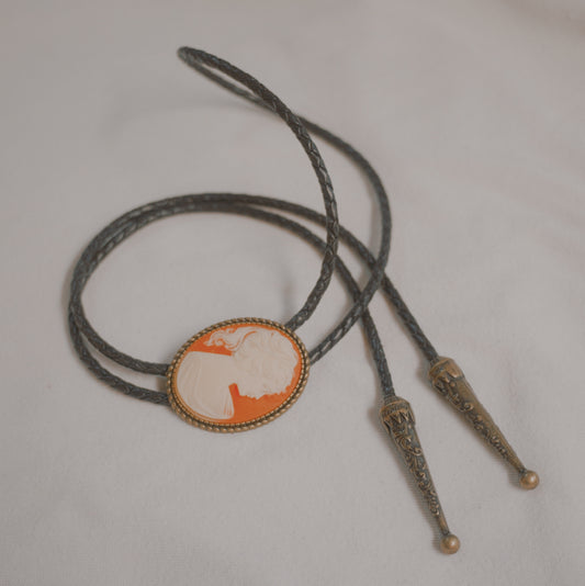 128 Vintage 1940s Cameo Bolo Tie - “Saloon Rosa”
