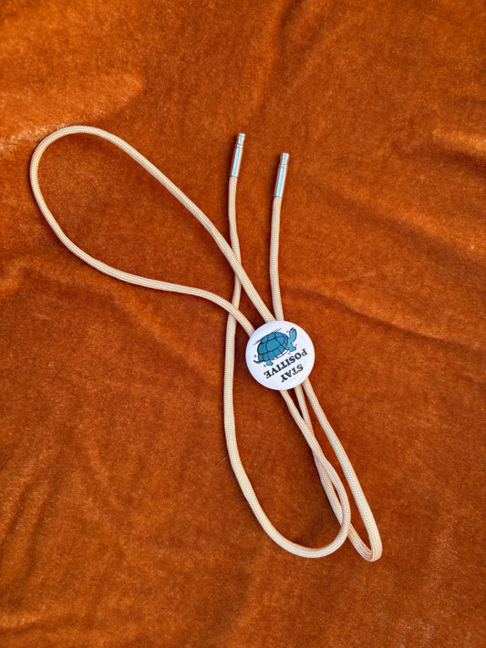 Vintage Pinback Button Bolo Tie - “Turtles All The Way Down”
