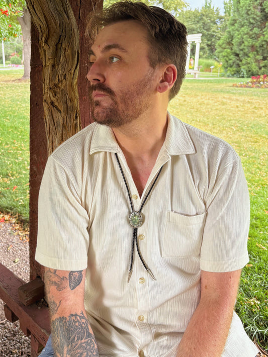 Green Fluorite Bolo Tie - “Tombstone Gentleman”