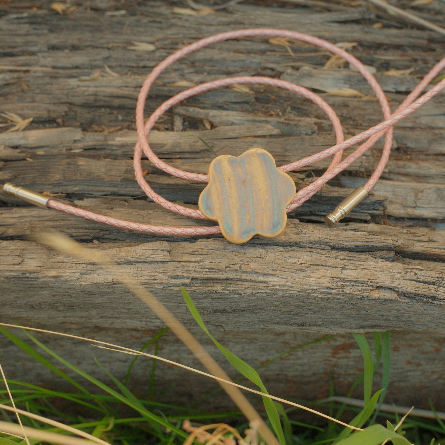 129 Hand-thrown Ceramic Bolo Tie - “Ocotillo Bloom”