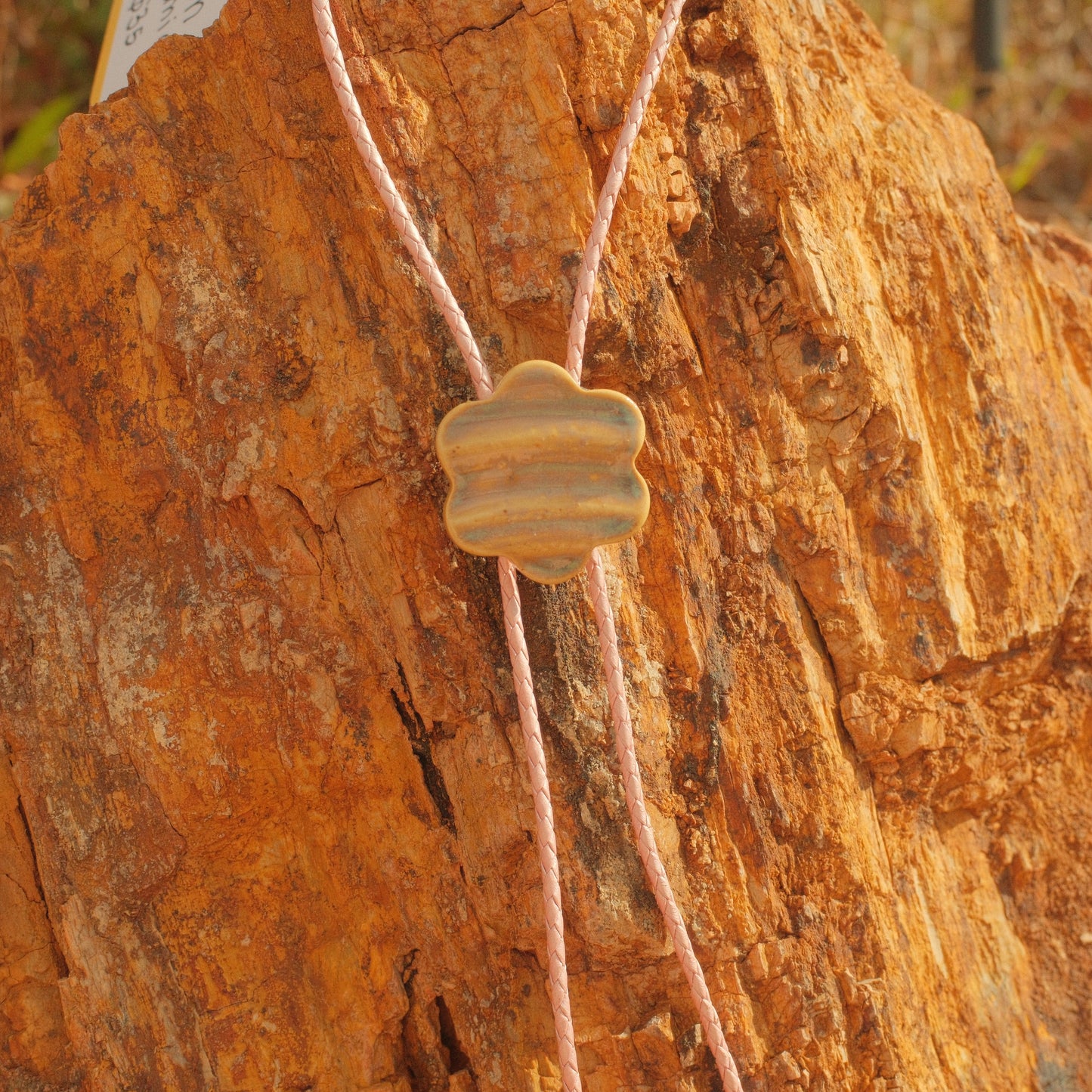 129 Hand-thrown Ceramic Bolo Tie - “Ocotillo Bloom”