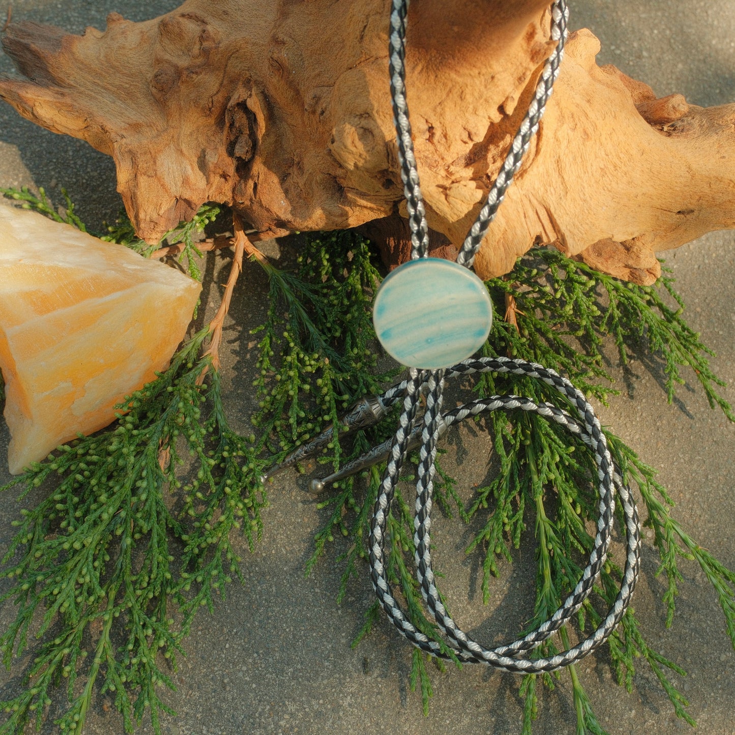131 Hand-thrown Ceramic Bolo Tie - “Cowgirl Blues”