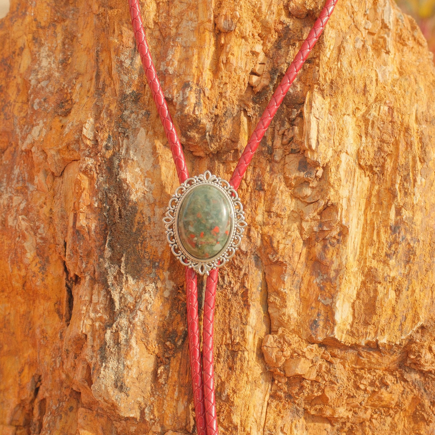 165 Dragon Blood Jasper Bolo Tie - “Blood Vein”