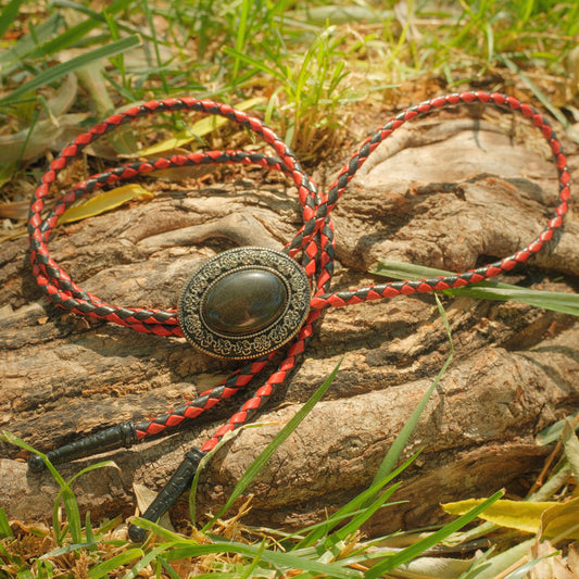 451 Golden Obsidian Bolo Tie - “Ember Prophet”