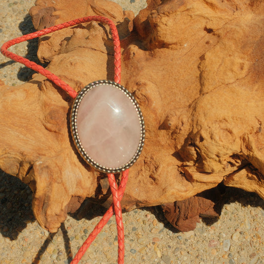 309 Rose Quartz Bolo Tie - “Moon Milk”
