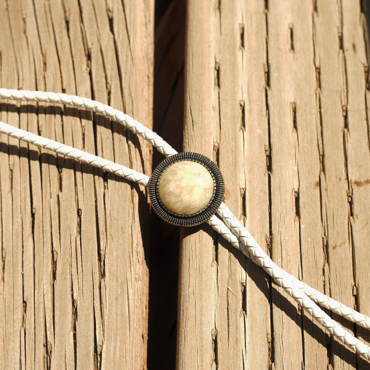42 Yellow Calcite Bolo Tie - “Heat Trace”