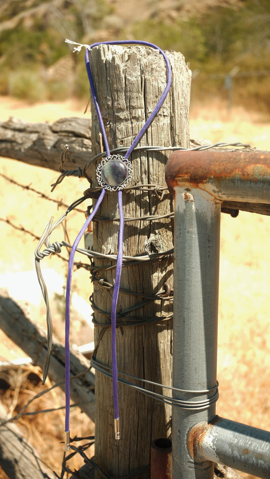 116 Rainbow Fluorite Bolo Tie - “Comet Skies”