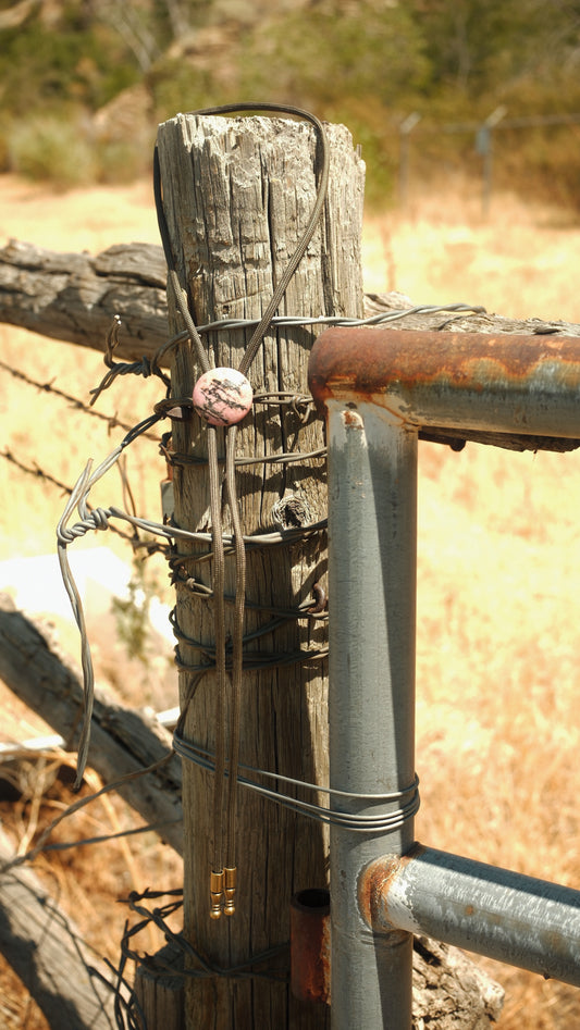 68 Matrix Rhodonite Bolo Tie - “Cinder Lace”