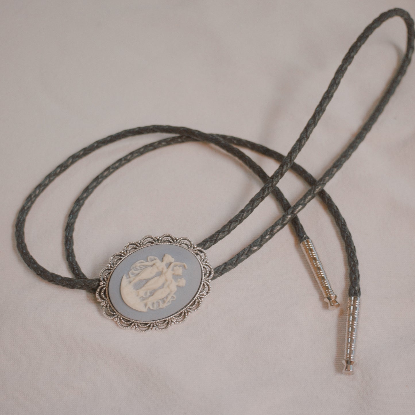 125 Vintage 1940s Cameo Bolo Tie - “Blue Belle Revue”